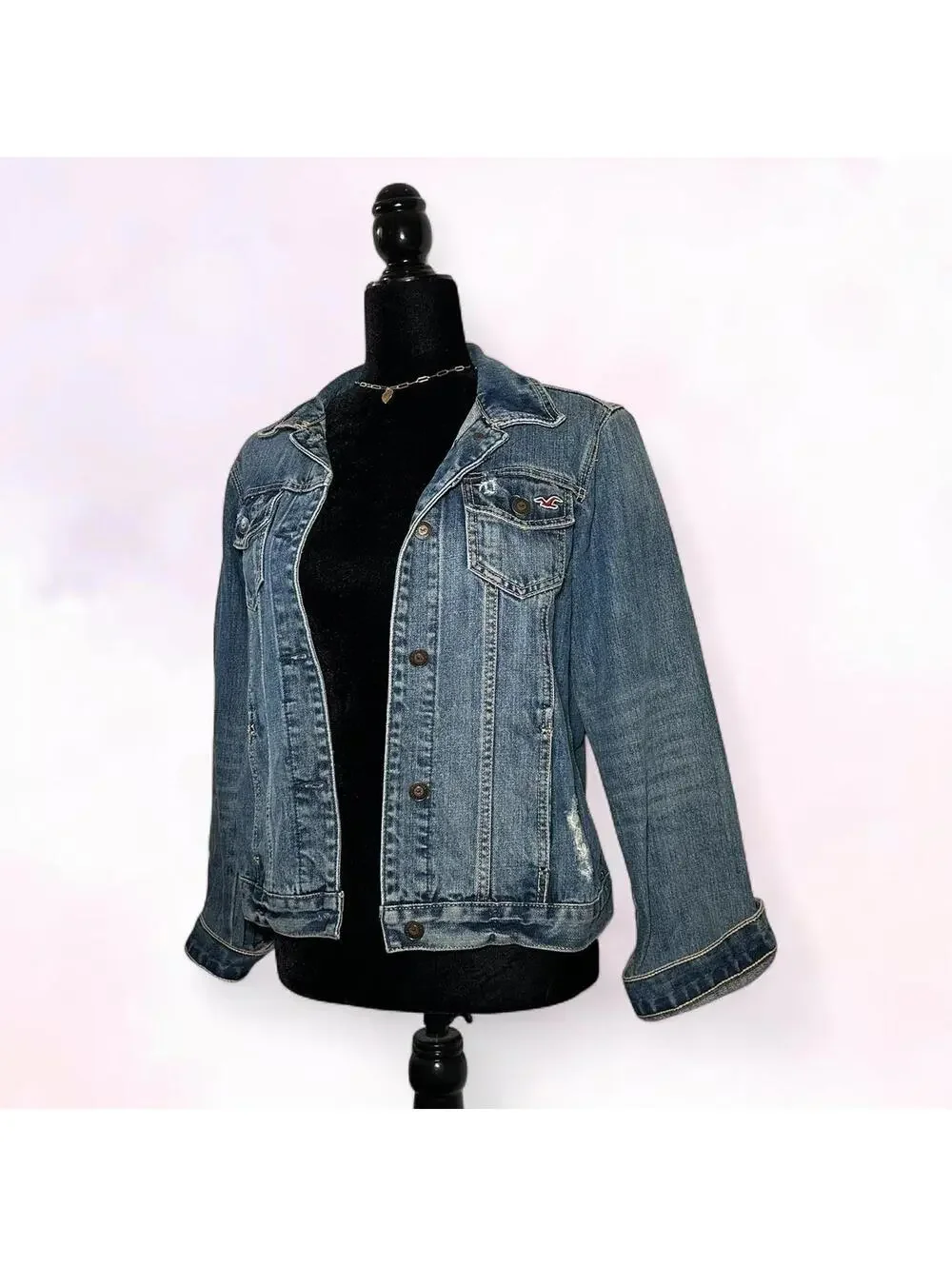 Y2K 2000s Hollister Denim Jacket Button Up Jean Jacket 2007 McBling Casual - Picture 3 of 4